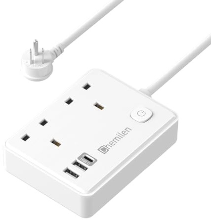 UK to US Plug Adaptor 2 UK Outlets & 3 USB Ports | 1.5M Extension Cable, for American, Mexico, Canada, Thailand, Type B
