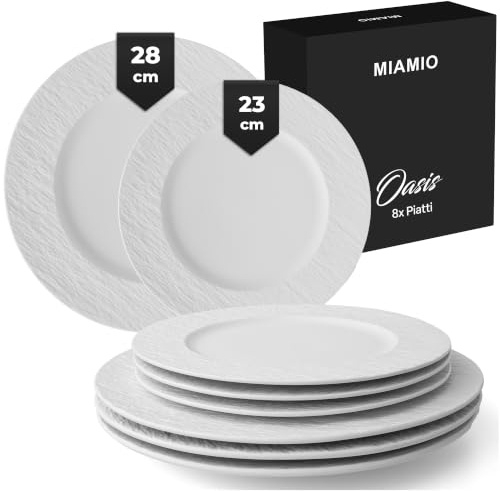 MIAMIO - Set med 8 keramiktallrikar för 4 personer - Oasis (Vit)