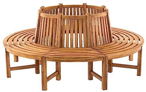 CLP Baumbank Novum I Rundbank mit 8 Sitzplätzen I Naturbelassene Holzbank Mit Rückenlehne Aus Massivem Teakholz, Farbe:Teak, Größe:200 cm
