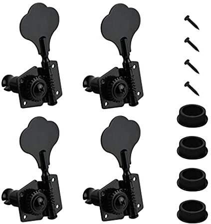 FLEOR 4-in-line Vintage Open Style Gear Bass-Tuner Elephant Ear Type Maschinenkopf-Stimmschlüssel Pegs für den Ersatz von 4-Saiter-Bassgitarren, 4 links