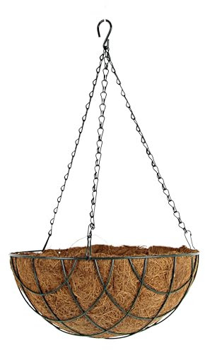 BURI Blumenampel hängend außen 35x48cm Metall schwarz braun mit Einlage aus Kokosfaser Blumentopf hängend Gartendeko für draußen Hängetopf für Pflanzen Zubehör Blumen Pflanzschale Balkon Deko