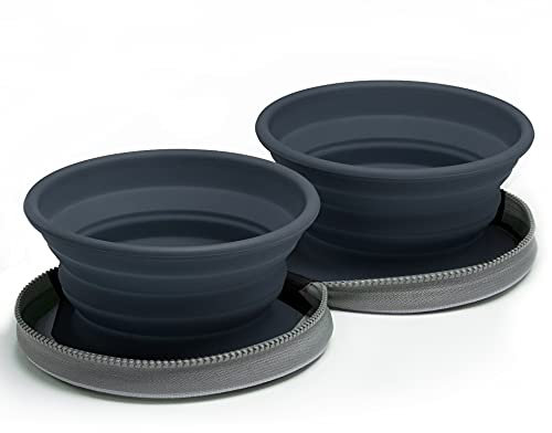 Dos tazones Plegables para Perros - Tazón de Agua para Perros - Tazón Plegable con Estuche de Viaje - Gris