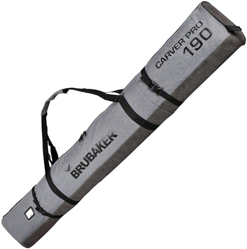 BRUBAKER Skitasche Carver Performance Grau Schwarz - Gepolsterter Skisack für 1 Paar Ski und Stöcke - Reißfester Ski Bag - 170 cm oder 190 cm