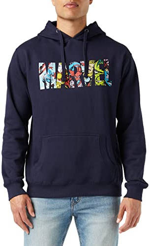 Marvel mäns logotyp karaktärer huvtröja, Blå (marinblå, M