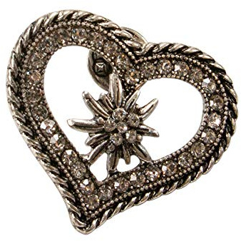 Alpenflüstern Ansteck-Pin Strass-Edelweiss Herz antik-Silber-Farben API112