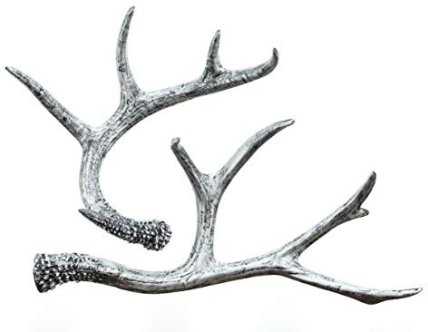 Dekoleidenschaft 2X Dekofigur Geweih aus Polyresin in schwarz/Silber, 19 + 30 cm lang, Dekogeweih, Tischdeko, dekoratives Hirschgeweih