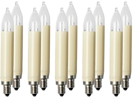hellum Ersatzkerzen Glühfaden 10x, 8V 3W, 30 Brennstellen E10 außen 901016 | Ersatzkerzen für Lichterketten & Schwibbogen, 10 Stück Schaftkerzen E10 (ø10 mm), 22 Lumen Ersatzkerzen Lichterkette