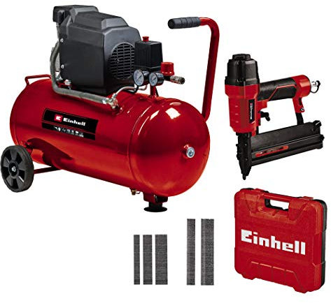 Einhell Kompressor TC-AC 190/50/8 (1500 W, max. 8 bar, Ölschmierung, 50 l-Tank, Rückschlag-/Sicherheitsventil, Entwässerungsschraube, gummierter Standfuß, inkl. Druckluft-Tacker TC-PN 50)