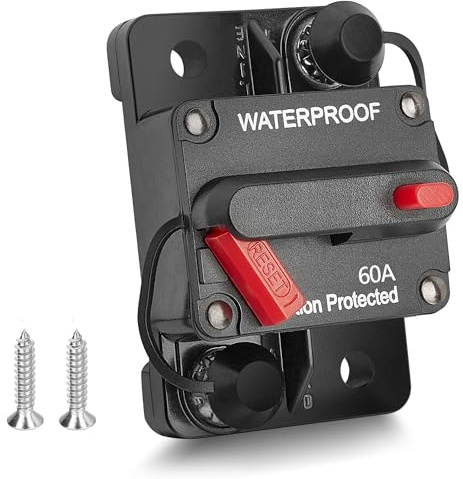RED WOLF 60Amp Circuit Breaker for Boat Trolling Motor Marine ATV Trailer Vehicles Stereo Audio Electronic Battery Solar System Inline Fuse with Manual Reset Switch Waterproof DC 12V-48V