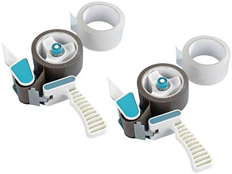 2 Stück Abroller Inkl. 4 Rollen Klebeband Handabroller Profi Klebebandabroller Paketbandabroller für Paketbänder