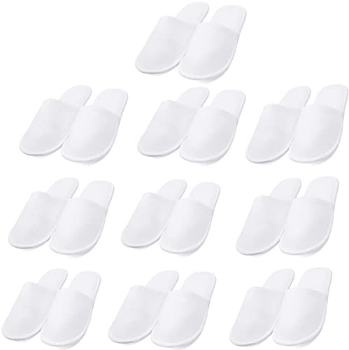 AhfuLife 10 Pairs Disposable Spa Slippers, Closed Toe White Hotel Slippers for Party Spa Bathroom Hotel Travel Home Guests Women Men