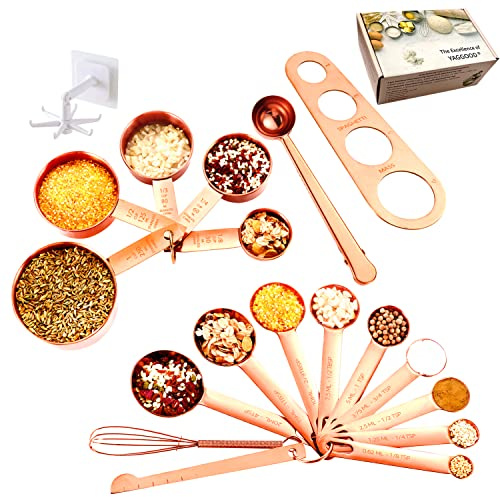 YAGGOOD Measuring Cups and Spoons Set of 19pcs, Copper, Rose Gold Color, Kitchen Utensil, Measuring Set