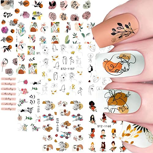 Nagelsticker, Nagelsticker Blumen Wassertransfer, Abstrakte Nagel Aufkleber Nail Art Stickers Nageltattoos Nageldesign Maniküre DIY Nagelkunst Abziehbilder für Frauen Mädchen(3Blatt)