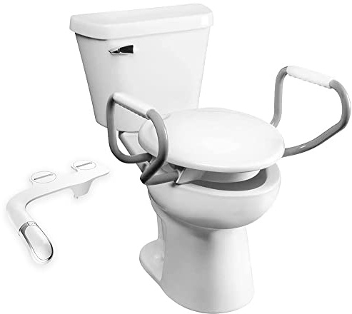 Bemis 7YR85320H20 Assurance with Clean Shield Toilet Support Arms Attachment, Round 3 Raised Seat with Bidet Bundle, White