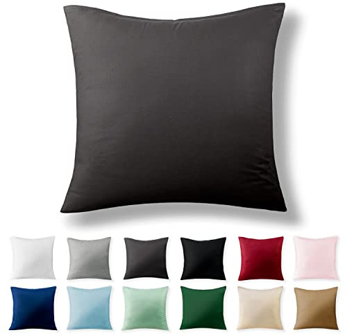 Alreya Renforcé Kissenbezug 80 x 80 cm - 100% Baumwolle mit Reißverschluss, Superweicher Kopfkissenbezug 80x80, Kissenhülle, Anthrazit, nur Kissenbezug