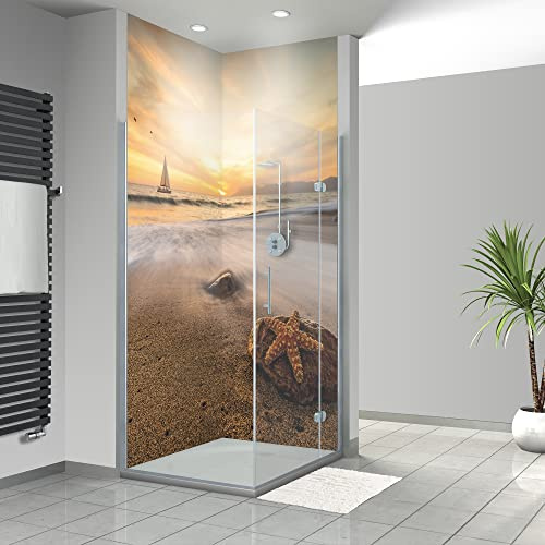 WANDFREUDE individuelle Duschrückwand Aluverbundplatte auf Maß (2 Stück - Seestern - Premium Brillant Lack) – Dusche Wandverkleidung Duschwandverkleidung Duschrückwände
