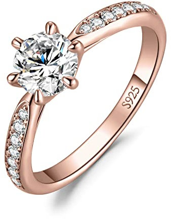 JewelryPalace Klassisch 0.5ct Rundschliff Moissanite Solitär Promise Ring Damen, Verlobungsring Damenring Ringe Silber 925 mit Stein für Frauen, Simulierte Diamant Jubiläum Eheringe Rosegold 54