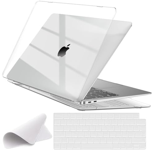 EooCoo Hülle Kompatibel für MacBook Air 13 Zoll M1 A2337 A2179 A1932, 2018-2021 Freisetzung, Kunststoff Schutzhülle + Tastaturschutz + Poliertuch, Kristall Klar
