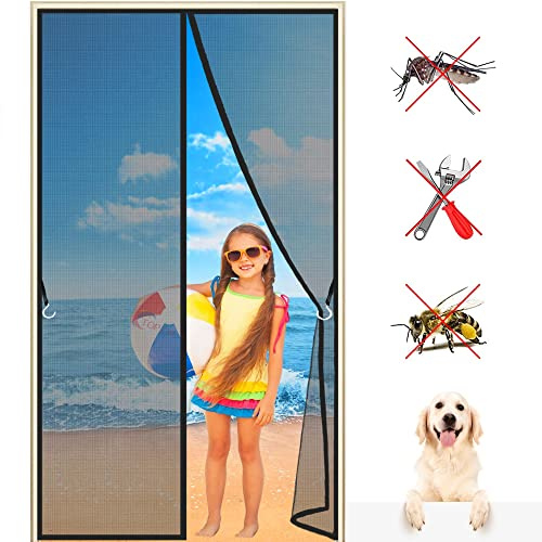 Insektenschutz Tür Vorhang Premium Fliegengitter 190x235 cm mit eingenähten Gewichten und selbstklebenden Klemmleiste Fliegenvorhang für Balkontür Schiebetür, 993 Größe Anthrazit