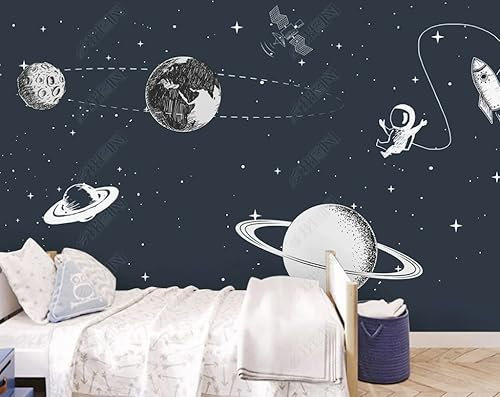 Fototapete 3D Effekt Tapeten 3D Weltraum Kosmische Rakete Kinderzimmer Wanddeko Vlies Wandbild Kinder Fototapete Jungen Mädchen-Bunt 350Cm(W)*256Cm(H)