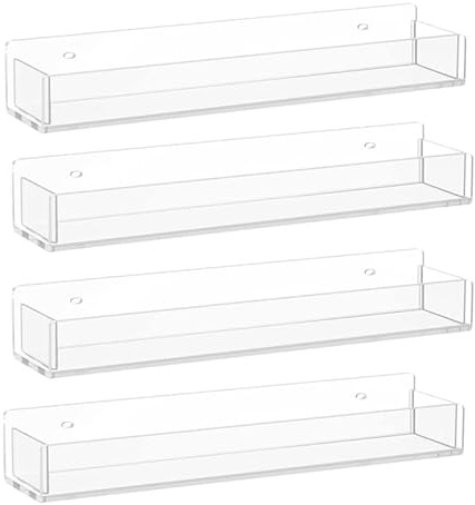 Hausdec Spice Rack Organizer,Clear Acrylic Spice Shelf Storage Holder for Wall Kitchen Pantry Cabinet Door 4 Pack