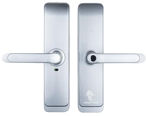 SMARTPASS Türschloss Elektronisches Türriegelschloss mit Fingerabdruck, Telefon, Code, Karte, Schlüssel, App-Kontrolle, Bluetooth, Wi-Fi, Modell Tokyo, Silber