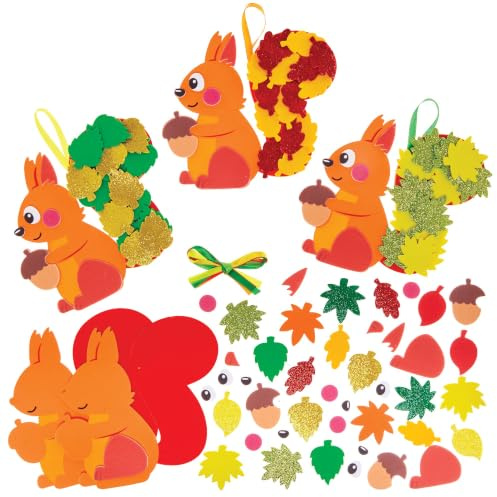 Baker Ross FX577 Eichhörnchen Mix & Match Dekorationssets - 5er-Pack, hängende Dekoration zum Gestalten