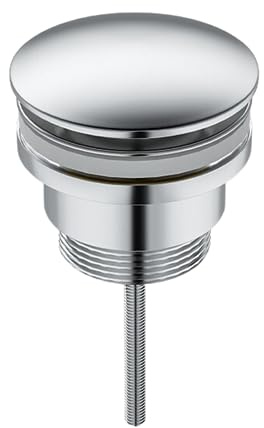 Válvula de Desagüe Universal Cromada para Lavabos y Bidés con Sistema Click Clack, Instalación Sencilla y Opciones de Tapón, Compatible con Rebosadero y Sin Rebosadero.