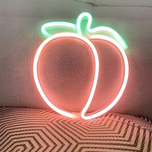 HFHungkeong Peach LED Neon Light Sign Handmade Lamp for Wall Room Party Home Bar Art Christmas Bedroom Table Wedding Party Desktop Decoration Teen Kids Birthday Gift USB Powered