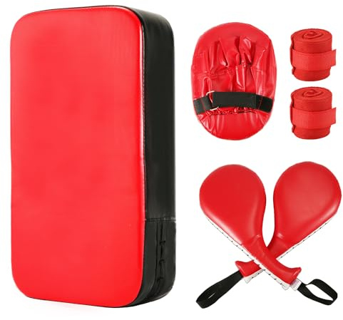 PEUTIER 6 Kick Pad Taekwondo Juego, Almohadillas Patadas Artes Marciales Almohadillas Enfoque Boxeo Cuero PU Paletas Perforación Escudo Patadas Equipo Entrenamiento Karate para MMA, Muay Thai (Rojo)