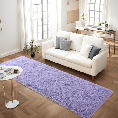 FALARK Weicher Lavendel-Läufer für Schlafzimmer, 60 x 180 cm, Bettvorleger, Plüsch, flauschig, moderner Teppich, Teppich für Wohnzimmer, Mädchen, Kinderzimmer, Heimdekoration, Lavendelviolett