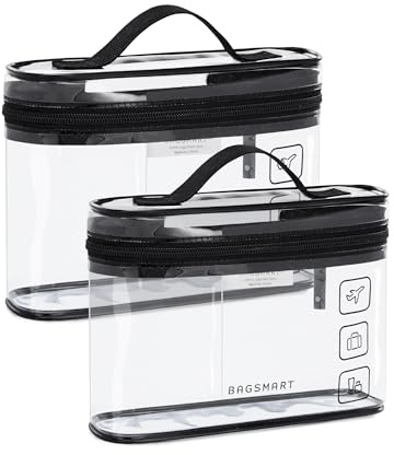 BAGSMART TSA-zugelassener Kulturbeutel, 2er-Pack Transparenter Make-up-Bag | Kosmetikbeutel-Organizer, Reisetasche in Quart-Größe für Toilettenartikel, Reisezubehör fürs Handgepäck, 2 Stück