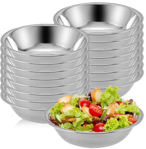 PRITOK Cuencos de Acero Inoxidable para Salsas: 16 Redondos de 14 cm Apilables para Aperitivos, Especias y Sushi - Metal, para Servir