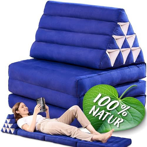 Namasdee Thaikissen 3 Auflagen 175x50x8cm mit 100% natürlicher Kapokfüllung (Blau Uni)