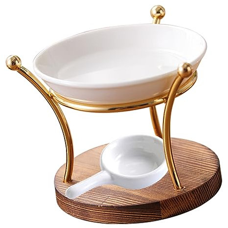 GARVALON 1satz Duftlampe Aus Keramik Mit Holzunterlage Aromatherapie-wärmer Für Ätherische Öle Und Wachs Eleganter Teelichthalter Für Zuhause Und Büro Für Meditation Und Entspannung