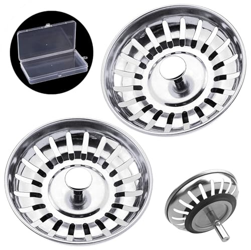 Tomario Kitchen Sink Strainer Plug Stainless Steel Thicken for Kitchen Sink, Hole Diameter 78mm 79mm 82mm 84mm (2 Pack, 78mm, Bonus Storage Case)