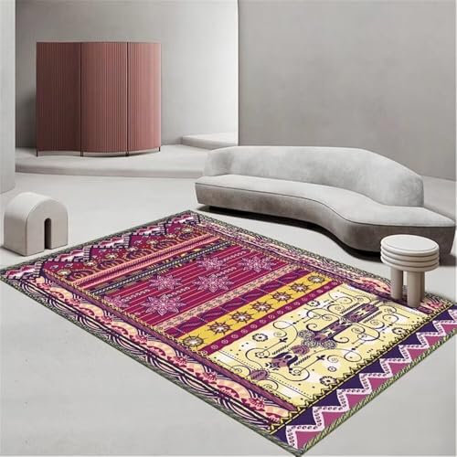 RUGMRZ Wohnzimmerteppich Teppich Zimmer 140x200CM Outdoorteppich haustür Lila Rotes Retro-Blumenmuster für Gute Pflege