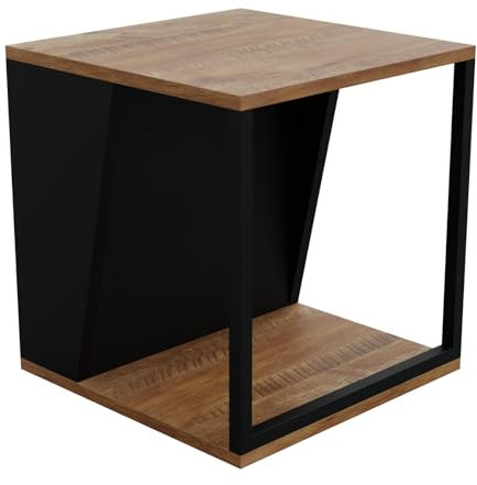 HAGO24 | Beistelltisch 40x40x45cm | Stahlgestell | Eiche-Rustikal | Zeitschriftenfach | Bodenschoner | Couchtisch | Nachttisch | Akzenttisch