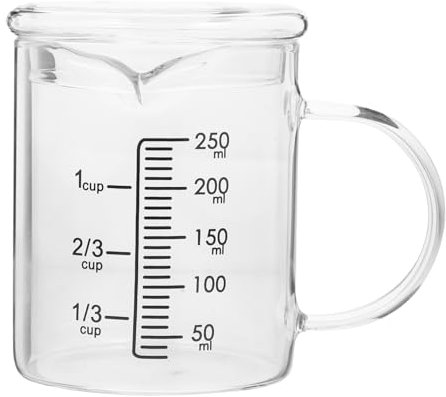 FELTECHELECTR Glass Measuring Cup Scale 250ml Thickened Graduated Kitchen Beaker Lid Heat-Resistant for Baking and Cooking