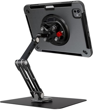 Junfire Support de table absorbant les chocs pour iPad Pro 11 (M4) 2024, support de tablette réglable à 360° pliable en trois parties, avec étui de tablette noir