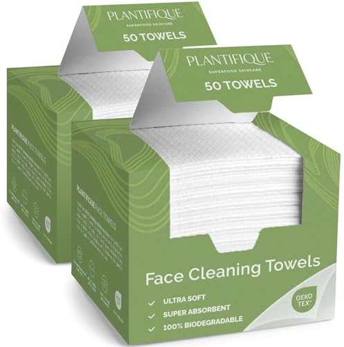 PLANTIFIQUE Disposable Face Wipes XL 10x12 - 100% Biodegradable Viscose Facial Wipes for Women's Skin Care - Pack of 100 | Rengöringsduk | Hudvård för kvinnor
