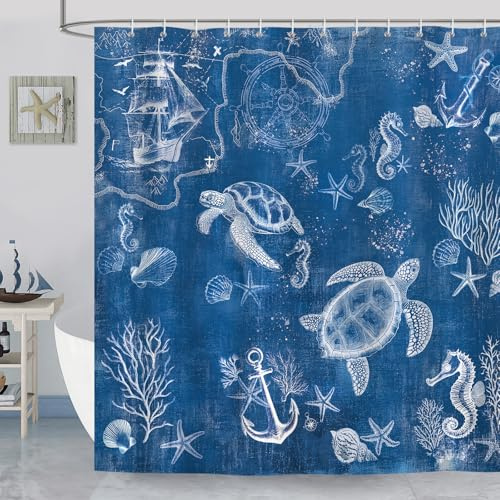 Dazzlewall Meeresschildkröte Ozean Duschvorhang 183x183 cm Anti-Schimmel | Küstenflair mit Korallen, wasserabweisend, schnelltrocknend, waschbar, inkl. 12 Haken, für Dusche, Wanne & Gäste-WC