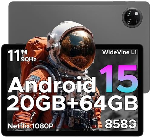 DOOGEE Tab A9+ Tablet 11 Pollici Android 15, 20GB RAM+64GB ROM/2TB TF, Tablet PC Con WiFi 5, 8580mAh Batteria, T7200 Octa-core, Widevine L1, 13MP+5MP, 1280 * 800 HD, Bluetooth 5.0, OTG, GPS - Grigio