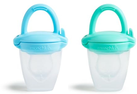 Munchkin Baby Silikon-Essensspender | Ideal für unterwegs – Silikon-Beutel für pürierte Lebensmittel | Selbstfütterungs-Essensspender | Beikost-Feeder| BPA-frei | Ab 4m+| 2er-Pack | Blau & Grün