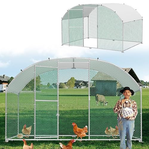Aufun Freilaufgehege Hühnerstall Haustierkäfig Freigehege Bogenaufsatz | 3x2x2m Verzinkter Stahlrahmen Hühnerkäfig Voliere mit Dachplane Sonnenschutzdach Winterfest für Heimtiergehege Vogelkäfig