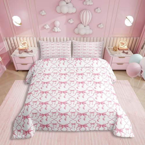 Homewish Bowknot Aesthetic Bettwäsche Rosa Schleifen 135x200 Kinder,Kawaii Schleife Bettbezug Set für Teenager Mädchen Prinzessin,Modern Fantasie Mädchenzimmer Dekor Bettwäscheset 2 Teilig Microfaser
