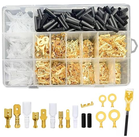 1050 Stück Kabelschuhe Set, Flachsteckhülsen Set 2,8 mm 4,8 mm 6,3 mm Kabelschuh Männlich Weiblich Flachstecker Ringkabelschuhe für Elektriker Isolierhülse Sortiment Kit