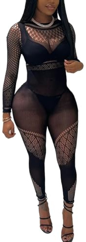 XIUSEMY Lencería para mujer, body de red con medias adjuntas, body sexy, ropa de dormir suave, talla grande (DTYW negro)