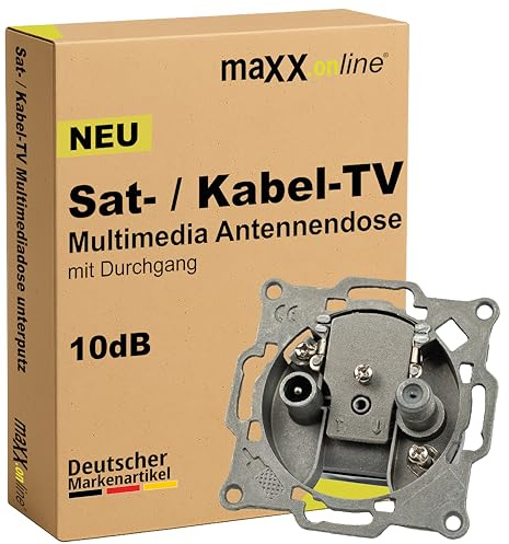maxx.onLine Sat-Dose & Multimediadose unterputz, Kabelfernsehen TV Dose, unicable/Einkabel tauglich, Antennendose, Kabelanschlussdose, Kabelmodem kompatibel, TV Steckdose, 10dB Durchgangsdose