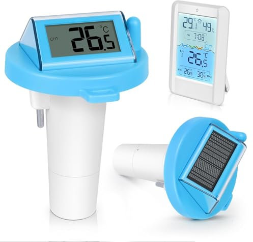 PATEMZON Termometro Piscina Solare, Termometro Piscina Galleggiante, Termometro Digitale con Display LCD Wireless, Accessori Termometro Acqua per Piscine, Spa e Stagni